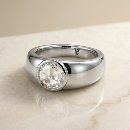 The Remi Select — Bezel-Set Cigar Band Rose Cut in 18K White Gold