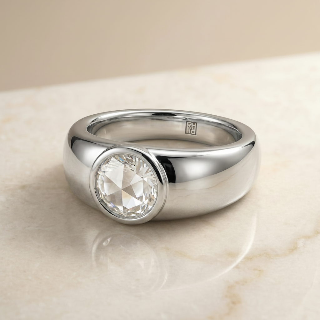 The Remi Select — Bezel-Set Cigar Band Rose Cut in Platinum