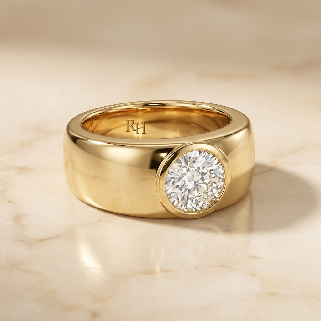 The Remi — Bezel-Set Cigar Band Round in 18K Yellow Gold