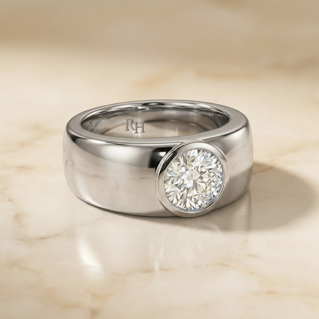 The Remi — Bezel-Set Cigar Band Round in Platinum