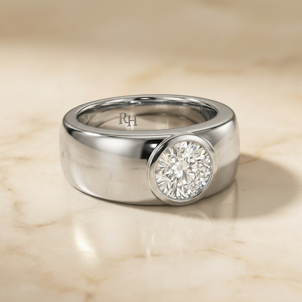 The Remi — Bezel-Set Cigar Band Round in 18K White Gold