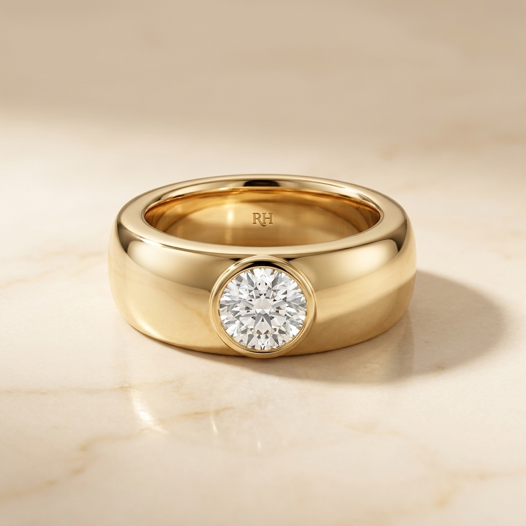 The Remi — Bezel-Set Cigar Band Round in 18K Yellow Gold