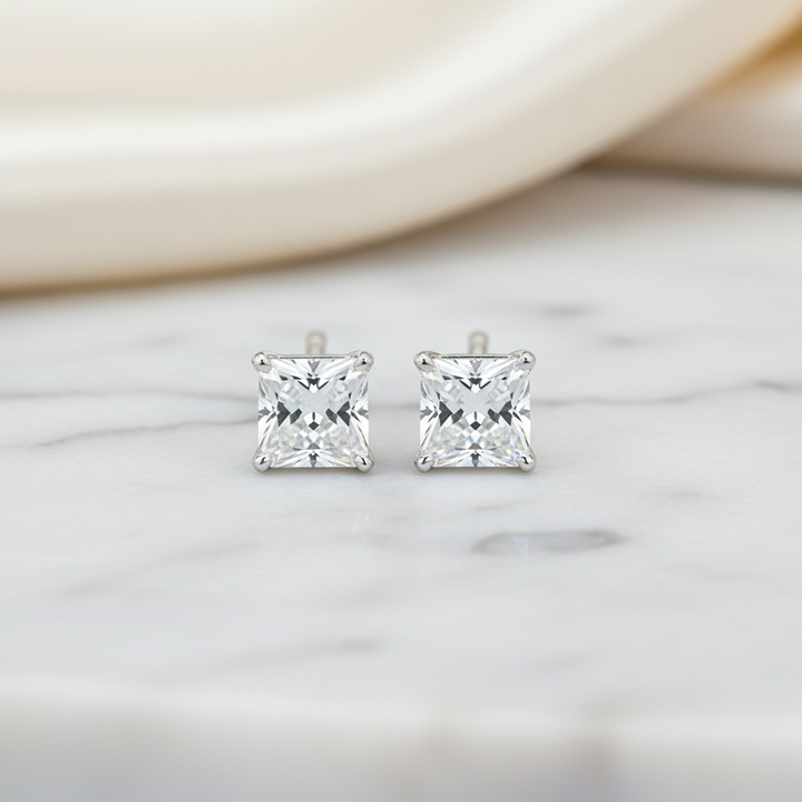 Lab Grown Diamond Princess 4-Prong Stud Earrings · 2.5ct tw — 18K White Gold