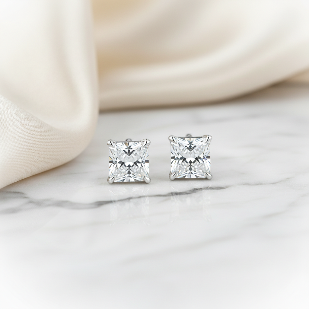 Lab Grown Diamond Princess V-Prong Stud Earrings · 2.5ct tw — 18K White Gold