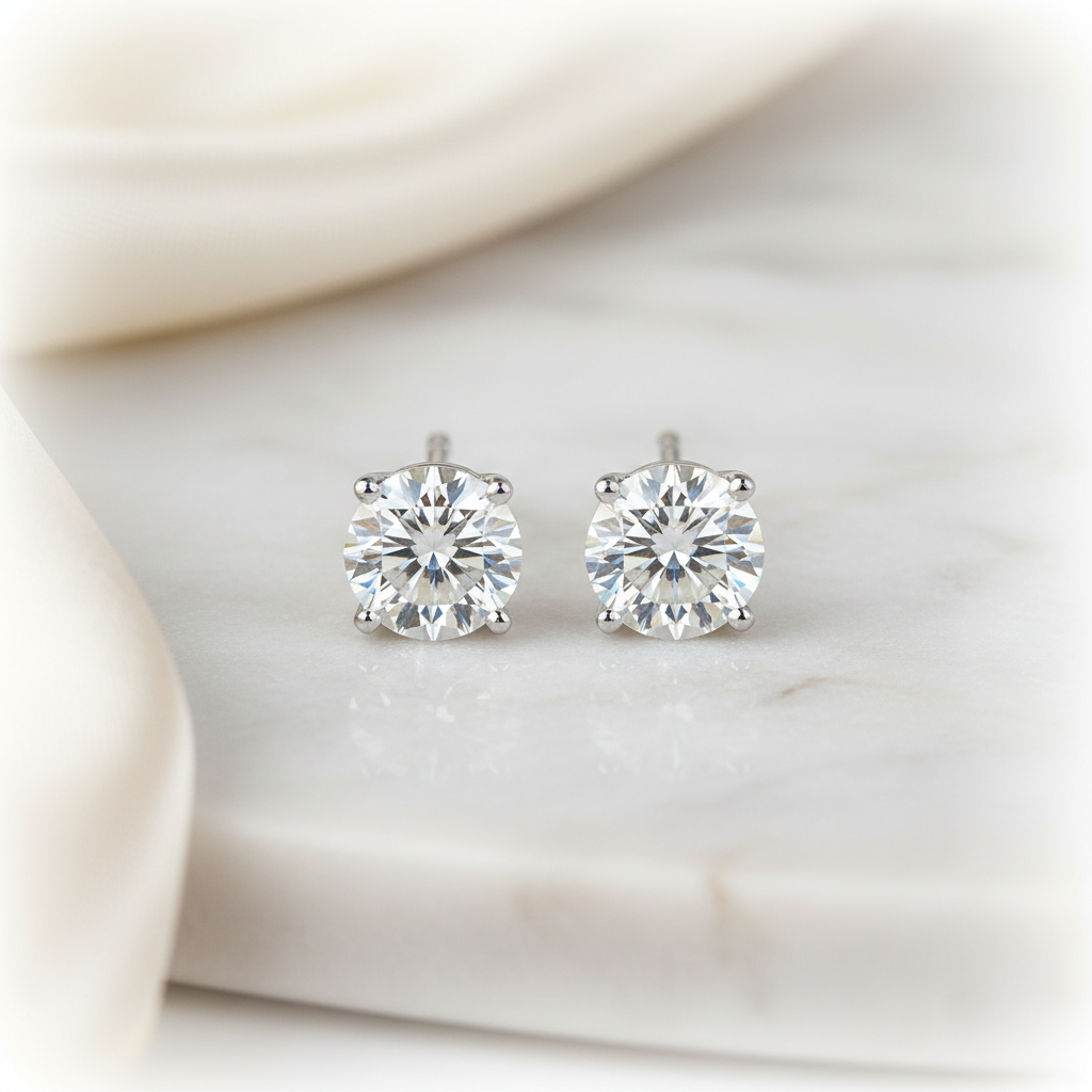 Lab Grown Diamond Round 4-Prong Stud Earrings · 3ct tw — 18K White Gold