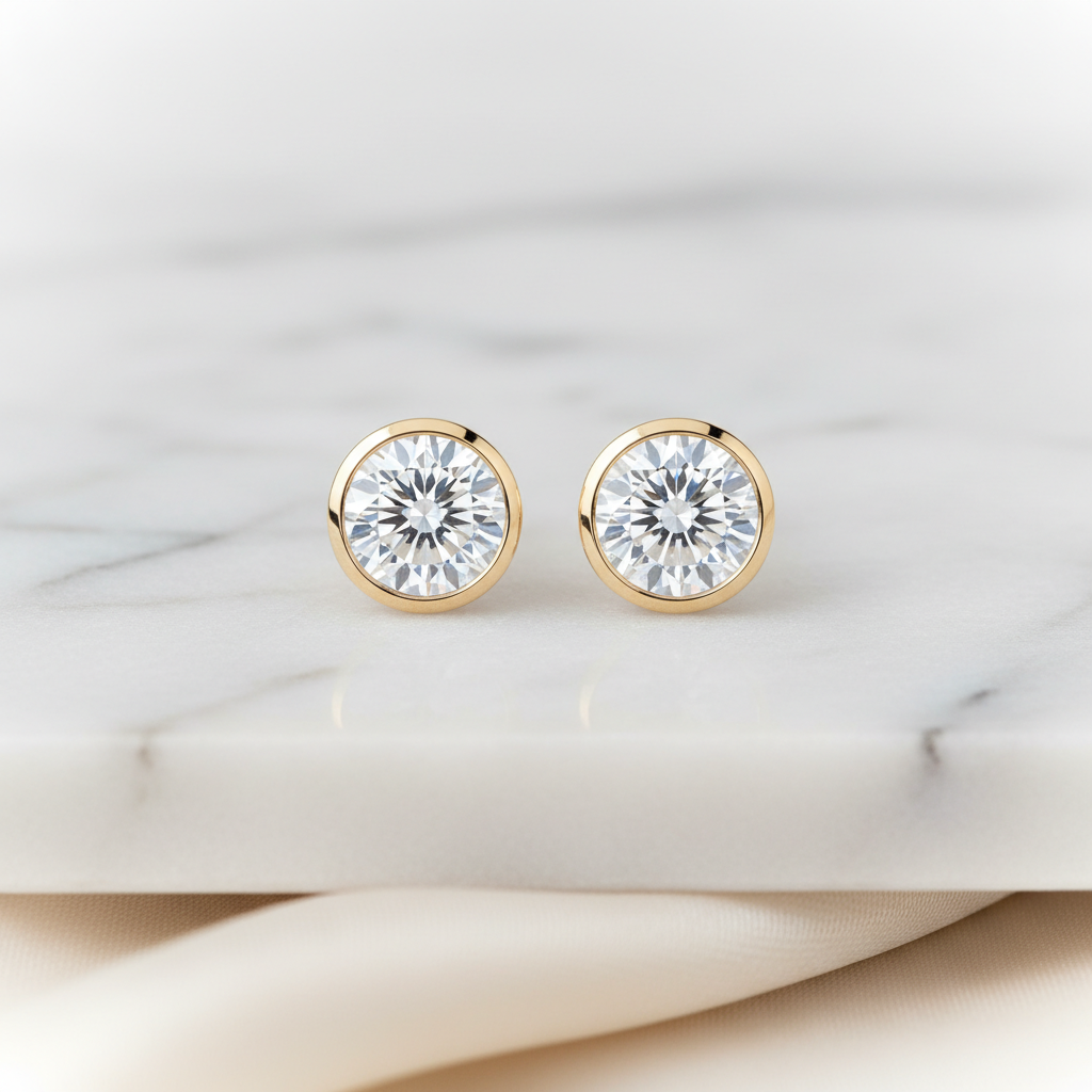 Lab Grown Diamond Round Bezel Stud Earrings · 1ct tw — 18K White Gold