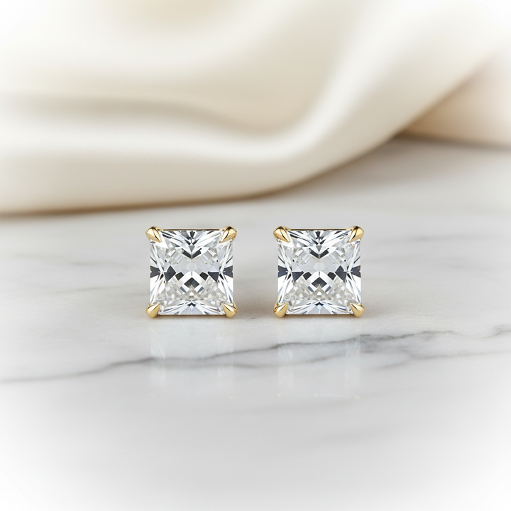 Lab Grown Diamond Princess V-Prong Stud Earrings · 2.5ct tw — 18K Yellow Gold