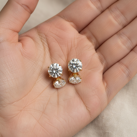 1.5ct tw Round Brilliant Natural Diamond Stud Earrings, Martini — hand full — 18K Yellow Gold