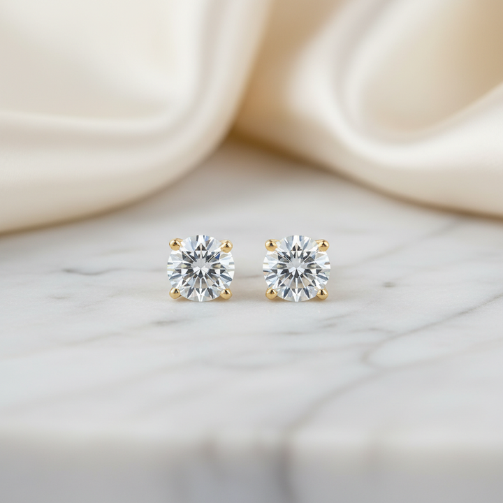 2.5ct tw Round Brilliant Natural Diamond Stud Earrings, Martini — 18K Yellow Gold
