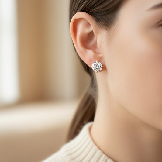Lab Grown Diamond Round Martini Stud Earrings · 5ct tw — portrait close — 18K Yellow Gold
