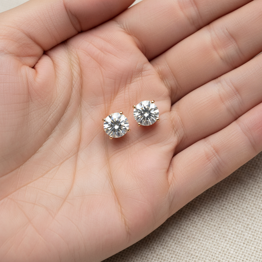 Lab Grown Diamond Round 4-Prong Stud Earrings · 5ct tw — hand full — 18K Yellow Gold