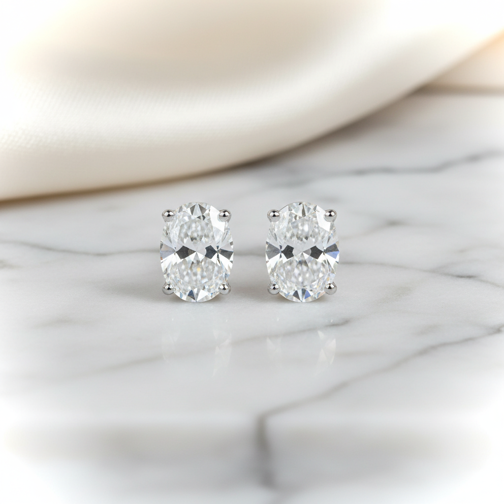 Lab Grown Diamond Oval 4-Prong Stud Earrings · 2.5ct tw — 14K White Gold