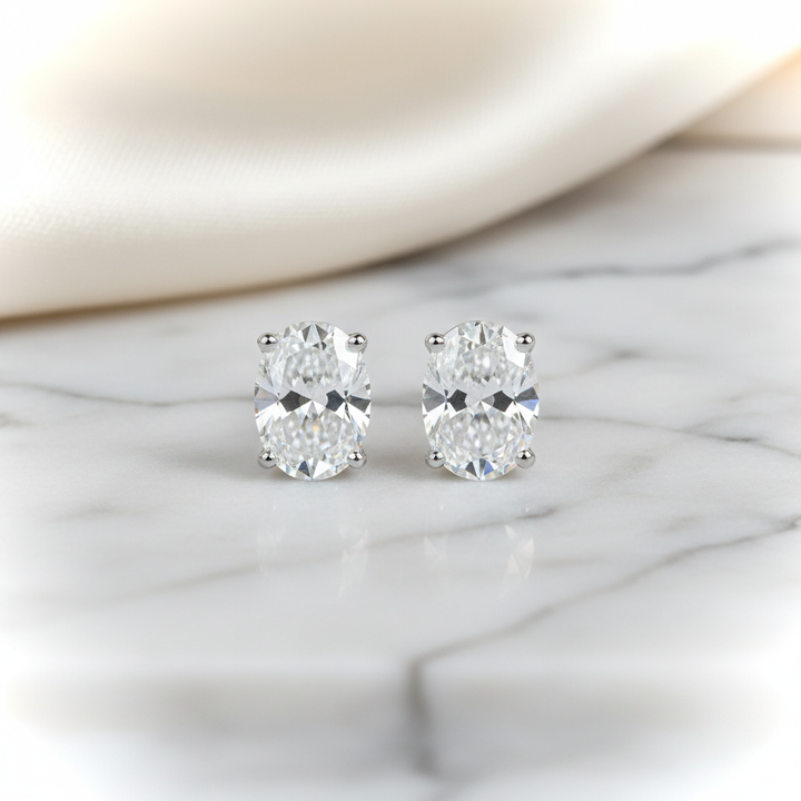 Natural Diamond Oval 4-Prong Stud Earrings · 2ct tw — 14K White Gold