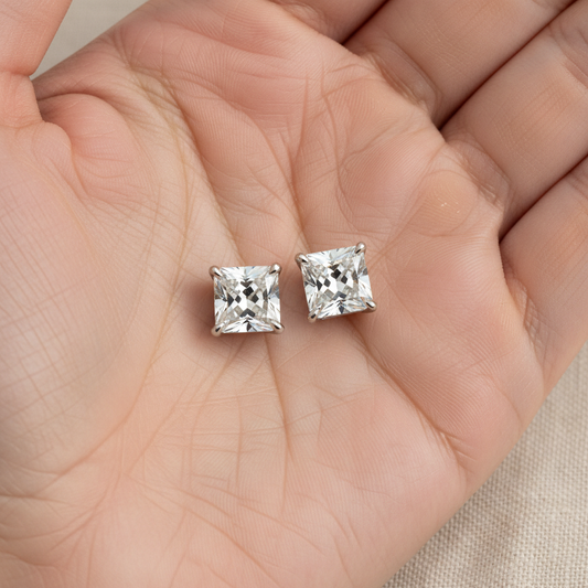 Lab Grown Diamond Princess V-Prong Stud Earrings · 2.5ct tw — hand full — 14K White Gold
