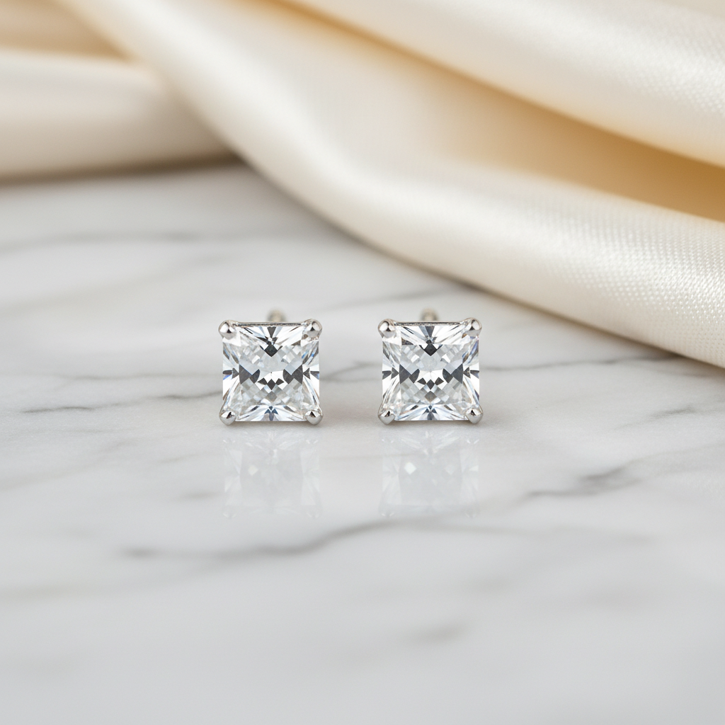 Lab Grown Diamond Princess V-Prong Stud Earrings · 2ct tw — 14K White Gold