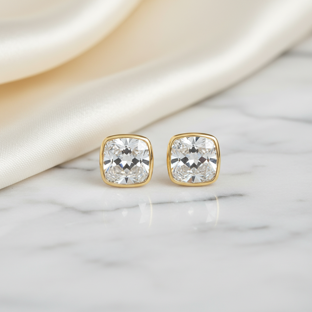Lab Grown Diamond Cushion Bezel Stud Earrings · 4ct tw — 14K Yellow Gold