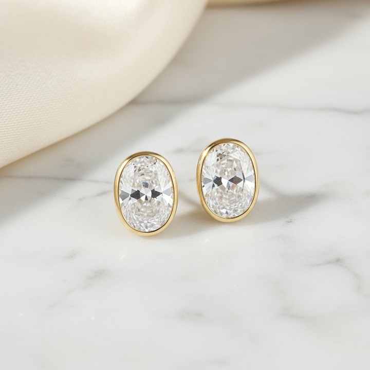 Lab Grown Diamond Oval Bezel Stud Earrings · 1.5ct tw — 14K Yellow Gold