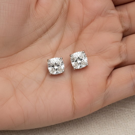 Lab Grown Diamond Cushion 4-Prong Stud Earrings · 5ct tw — hand full — Platinum
