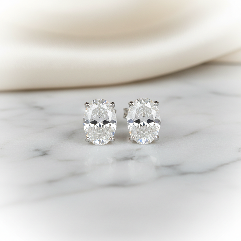 Lab Grown Diamond Oval 4-Prong Stud Earrings · 1ct tw — Platinum