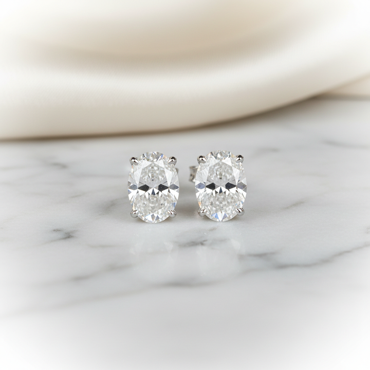 Lab Grown Diamond Oval 4-Prong Stud Earrings · 1ct tw — Platinum
