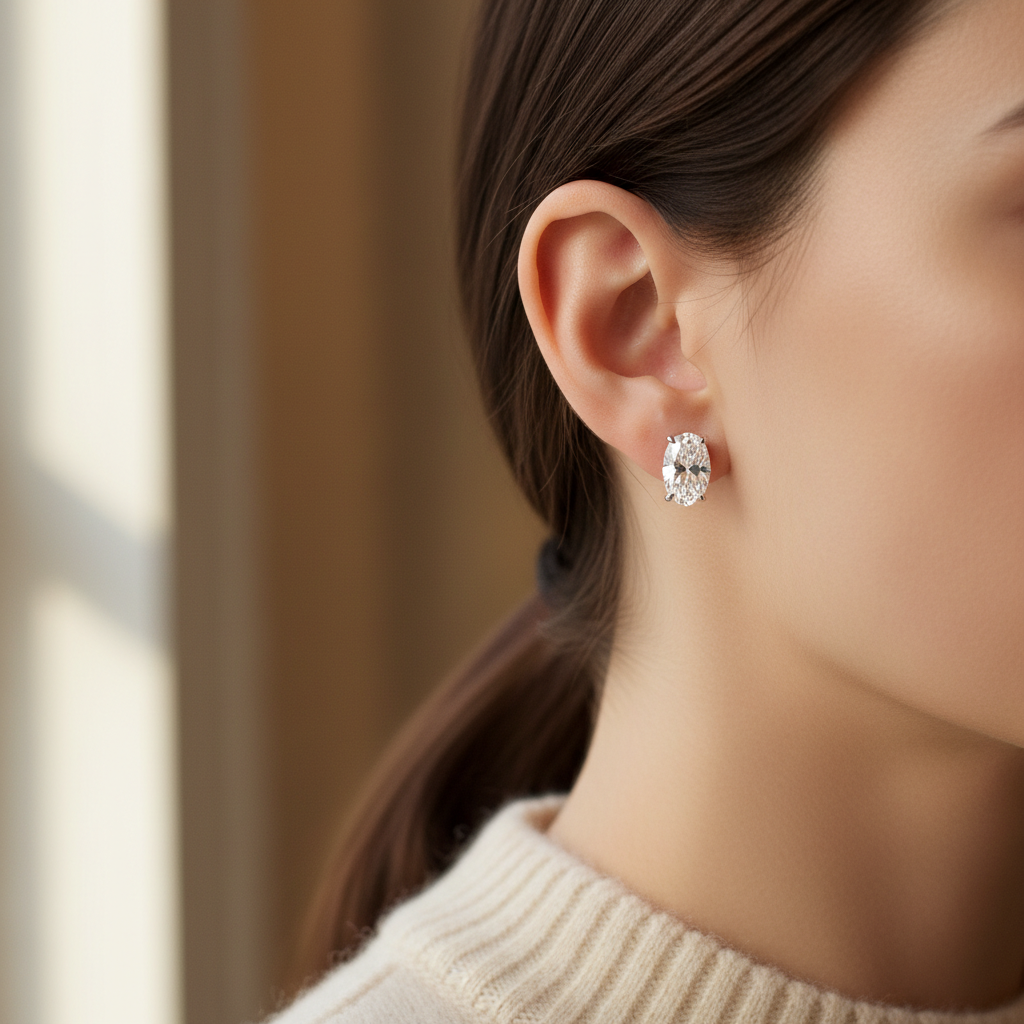 Lab Grown Diamond Oval 4-Prong Stud Earrings · 1.5ct tw — portrait close — Platinum