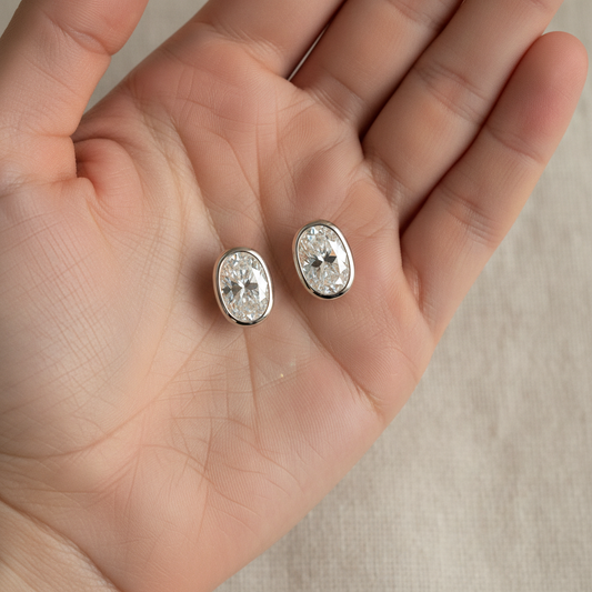 Lab Grown Diamond Oval Bezel Stud Earrings · 2ct tw — hand full — Platinum