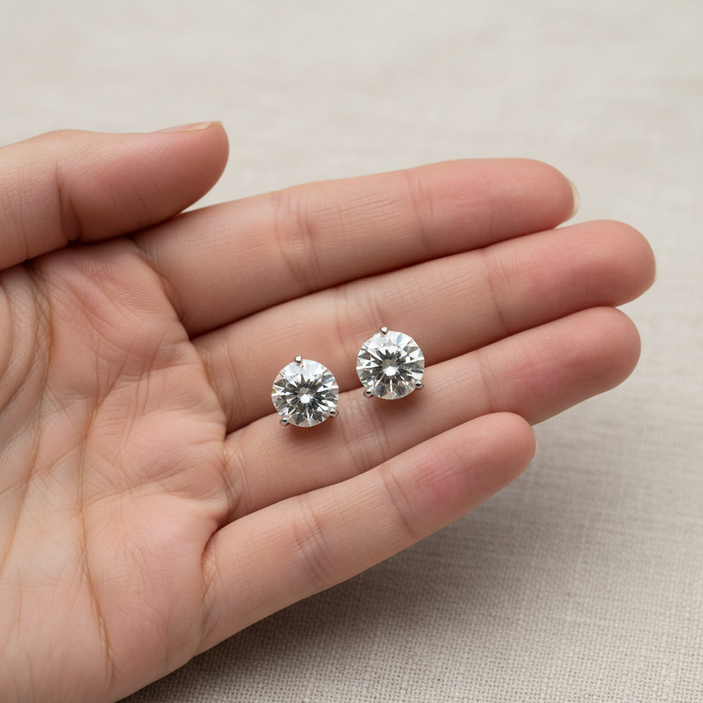 Lab Grown Diamond Round Martini Stud Earrings · 4ct tw — hand full — Platinum
