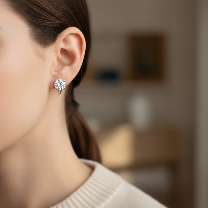 ต่างหูเพชร ทรงกลม ตัวเรือนทองคำขาว 14K จาก RockHer