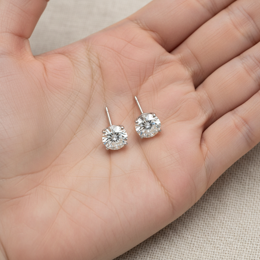 Lab Grown Diamond Round 4-Prong Stud Earrings · 2.5ct tw — hand full — Platinum