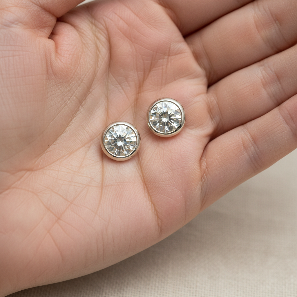 Lab Grown Diamond Round Bezel Stud Earrings · 1.5ct tw — hand full — Platinum