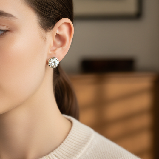 Lab Grown Diamond Round Bezel Stud Earrings · 4ct tw — portrait close — Platinum