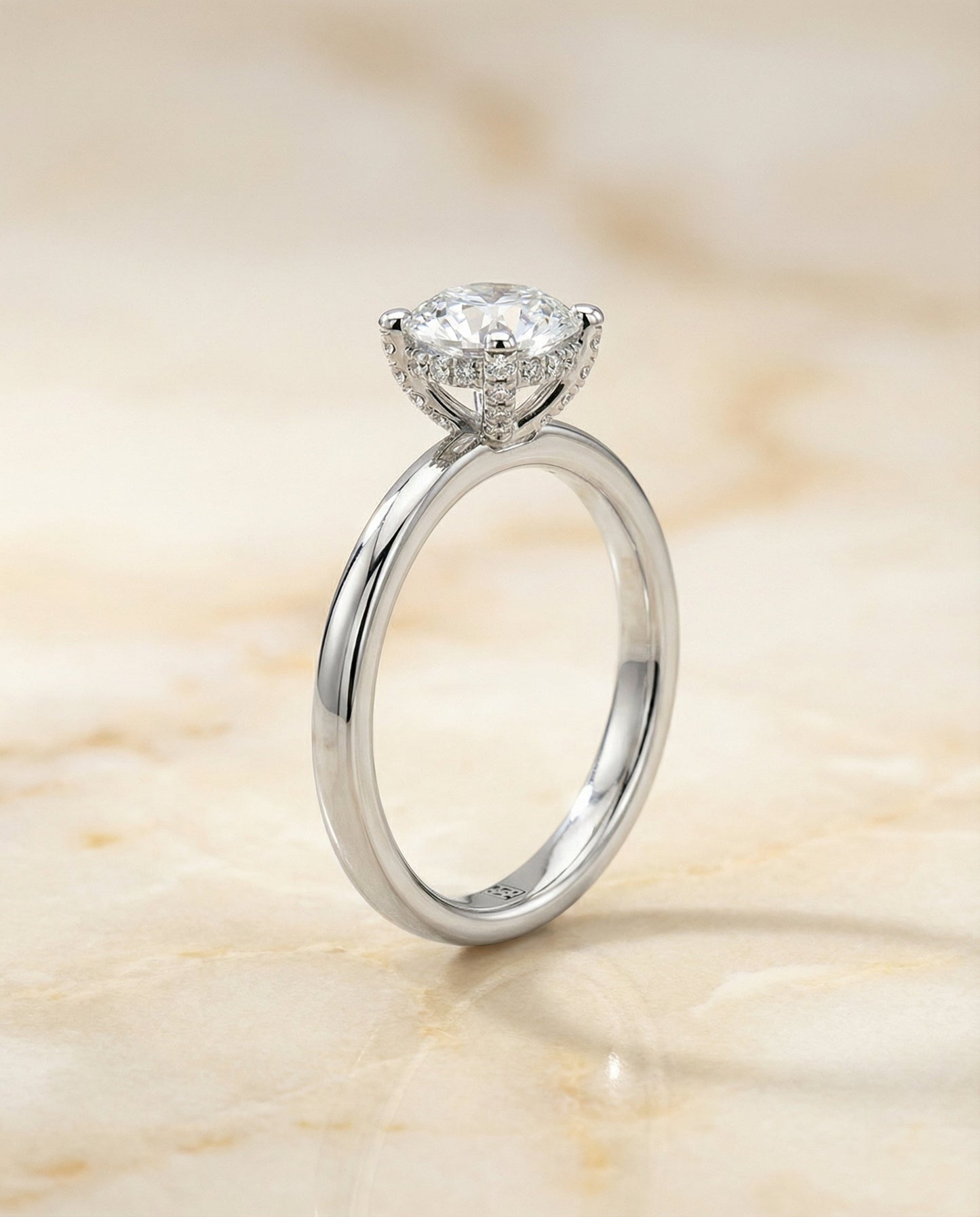 Secret Halo Adorned Prong Solitaire Cushion, in Platinum | RockHer