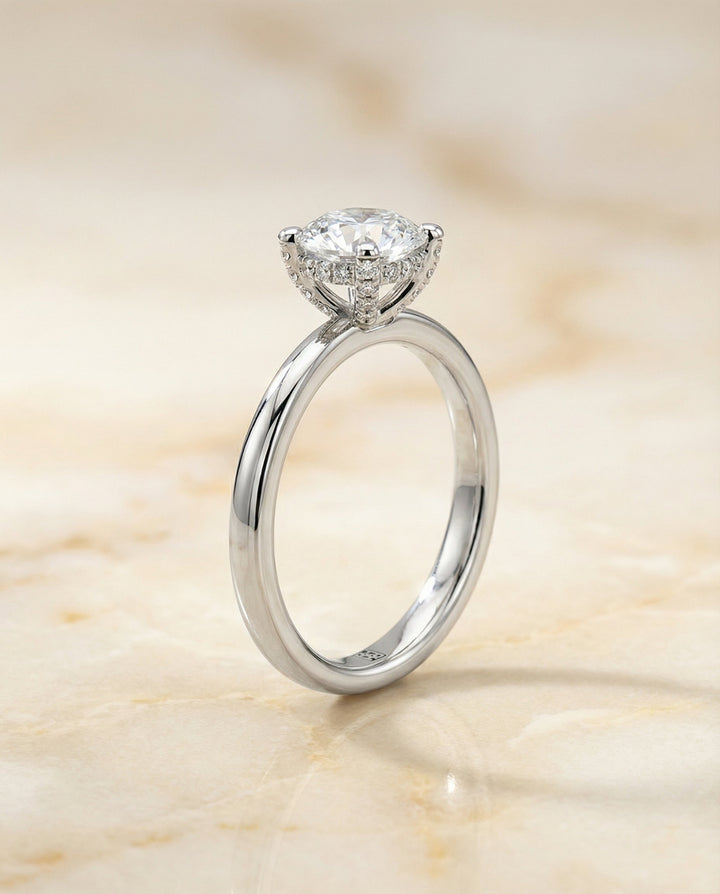 Secret Halo Adorned Prong Solitaire Cushion, in Platinum | RockHer