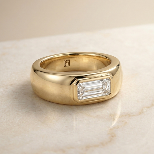 The Remi Select — Bezel-Set Cigar Band Tapered Baguette in 18K Yellow Gold