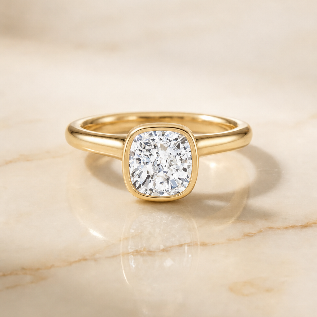 ตัวเรือนแหวนหมั้น Duran ทรงคุชชั่น ทองคำเหลือง 18K จาก RockHer