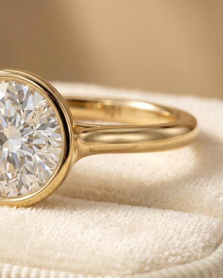 แหวนเพชรเม็ดเดี่ยว Agnes Round Brilliant แบบฝังหุ้ม ในทองคำ 18K Yellow Gold