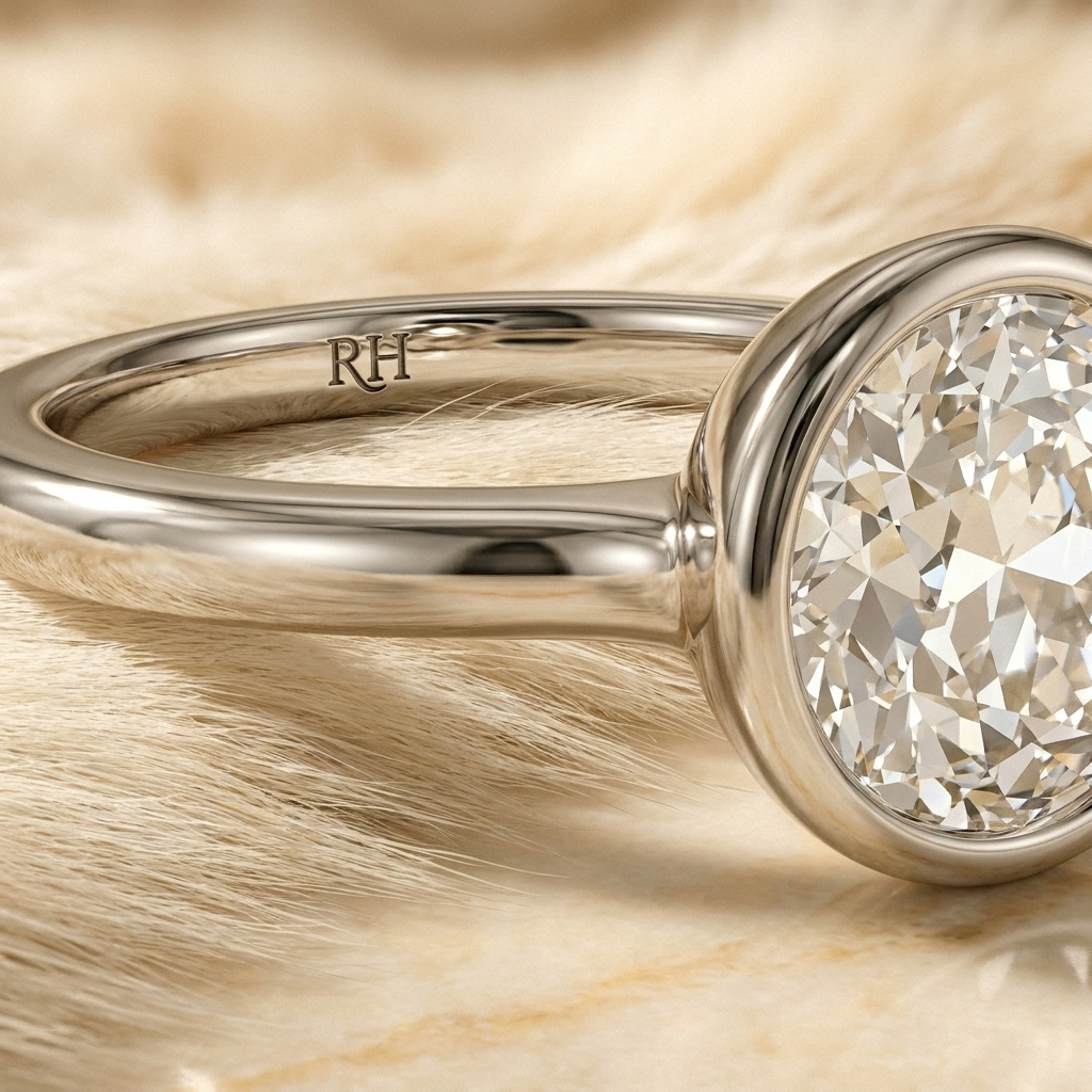 The Agnes Select bezel solitaire old european cut engagement ring in platinum — construction detail — RockHer
