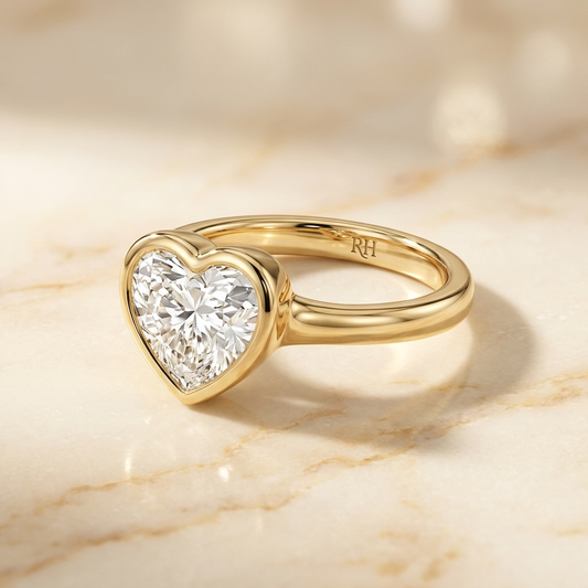 Agnes Heart bezel solitaire engagement ring setting in 18K Yellow Gold — alt-angle hero — RockHer