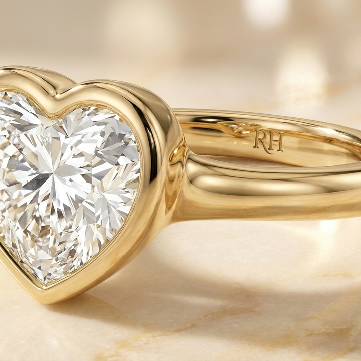 Agnes Heart bezel solitaire engagement ring setting in 18K Yellow Gold — construction detail — RockHer