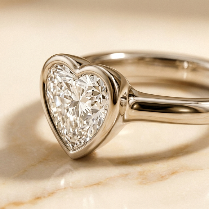 The Agnes bezel solitaire heart engagement ring setting in platinum — construction detail — RockHer