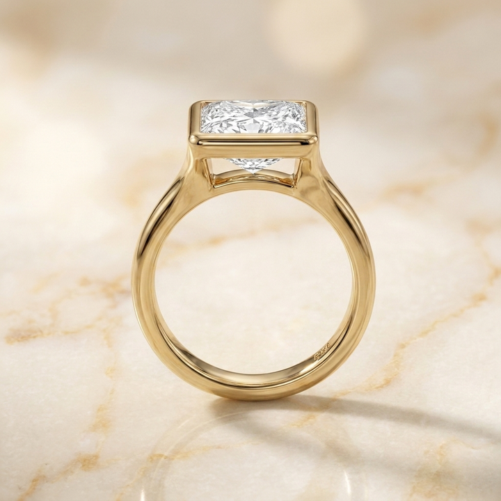 Agnes Princess bezel solitaire engagement ring setting in 18K Yellow Gold — side profile — RockHer