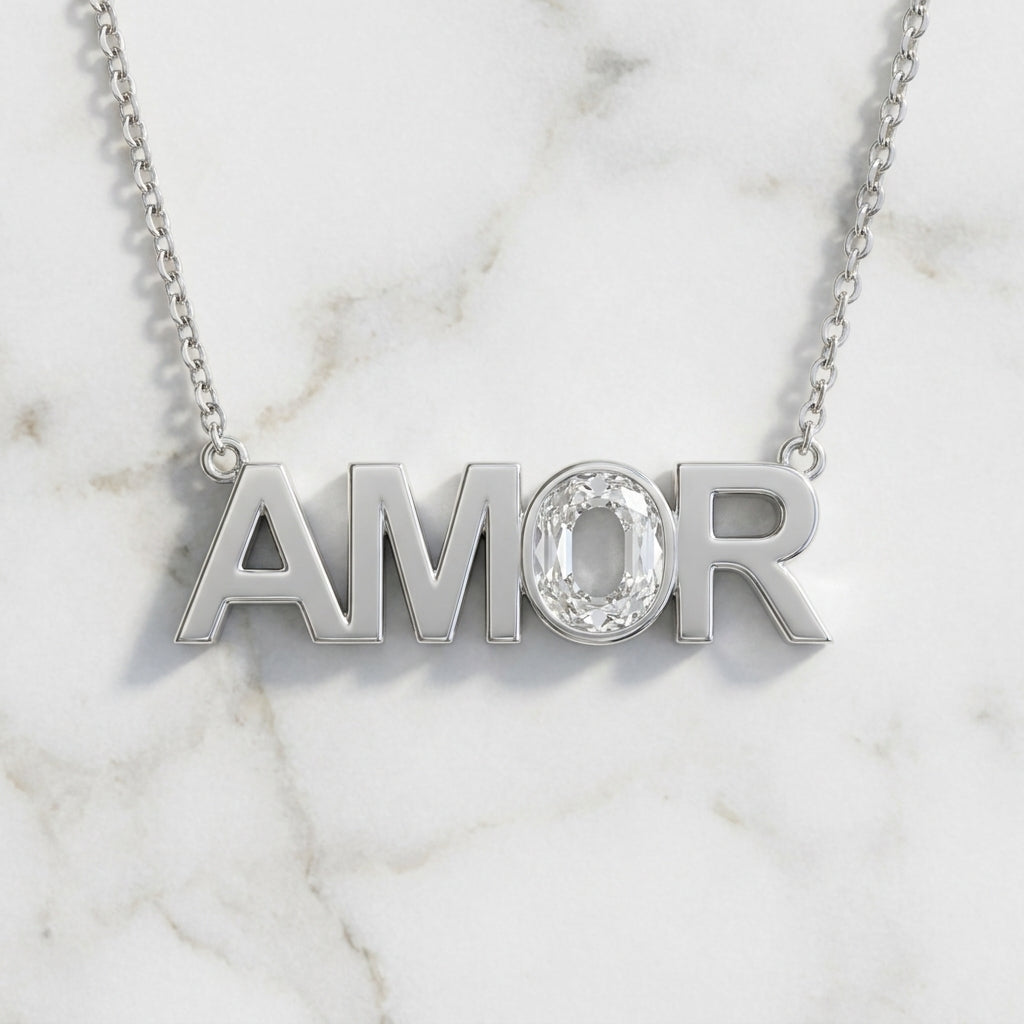 AMOR lab-grown diamond letter necklace in 14K White Gold