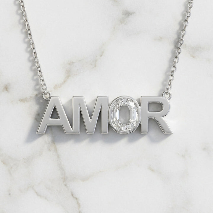 AMOR lab-grown diamond letter necklace in 14K White Gold