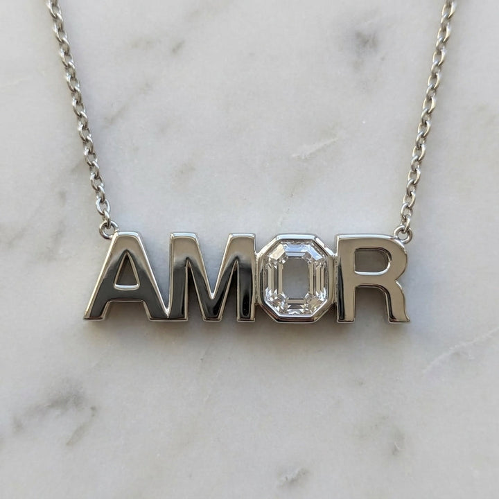 AMOR lab-grown diamond letter necklace in Platinum