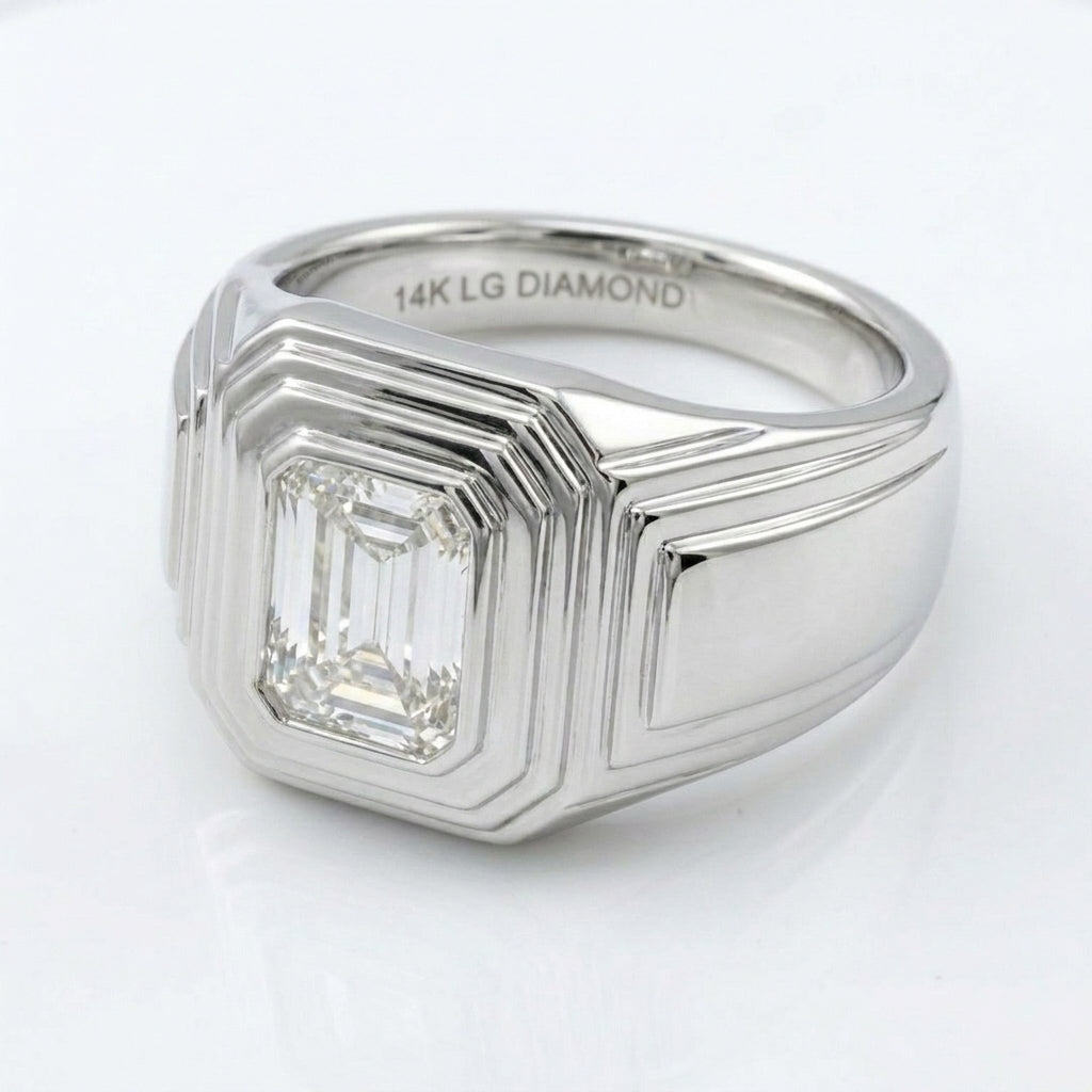 Women's Art Deco lab-grown diamond letter signet ring in Platinum, letter D, product photography
