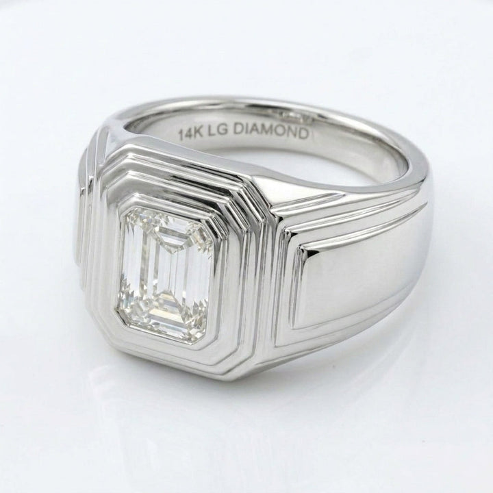 Women's Art Deco lab-grown diamond letter signet ring in Platinum, letter D, product photography