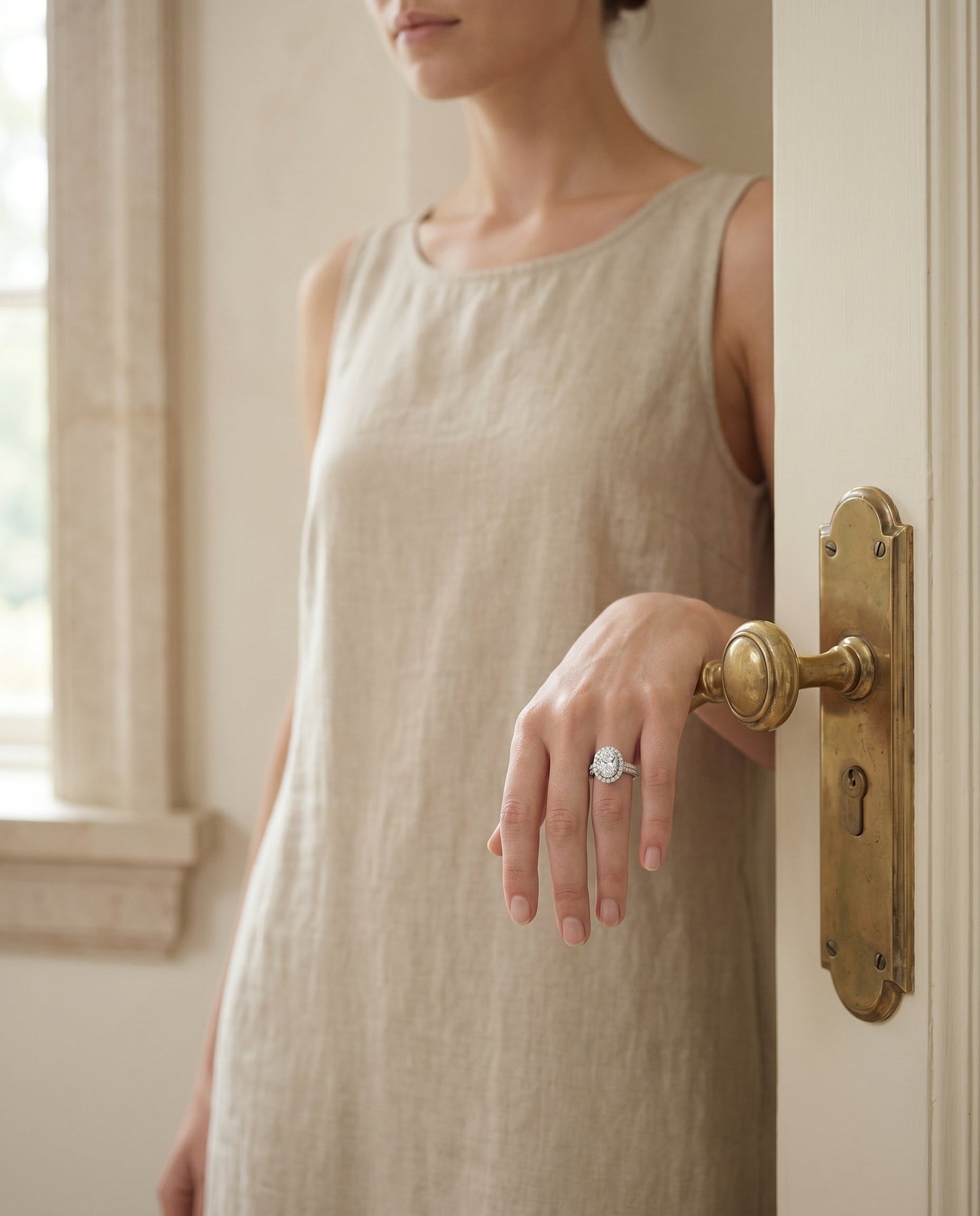 Bold Double Halo Oval, in Platinum, pave setting – lifestyle shot | RockHer