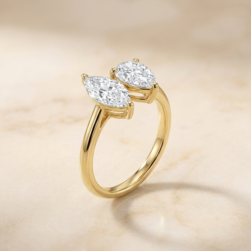 The Brandy — Toi et Moi Marquise & Pear - Alt angle on warm marble