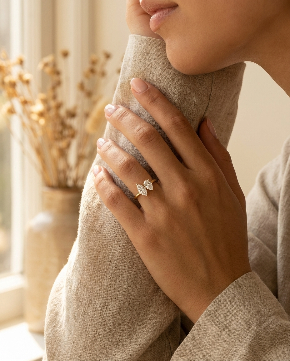 The Brandy — Toi et Moi Marquise & Pear - Lifestyle scene with hand model