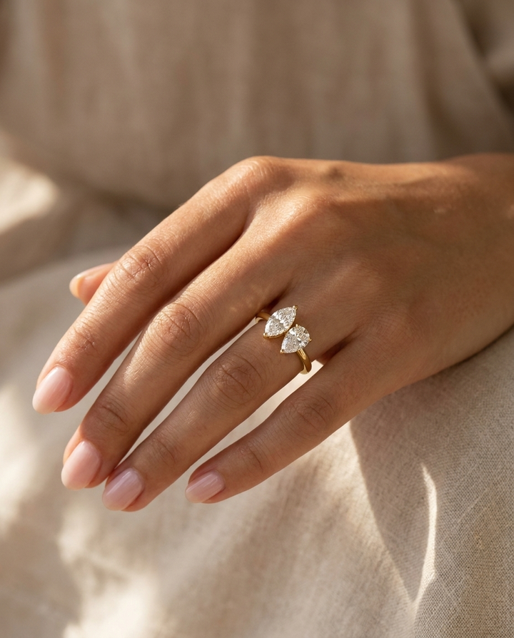 The Brandy — Toi et Moi Marquise & Pear - Ring on hand model